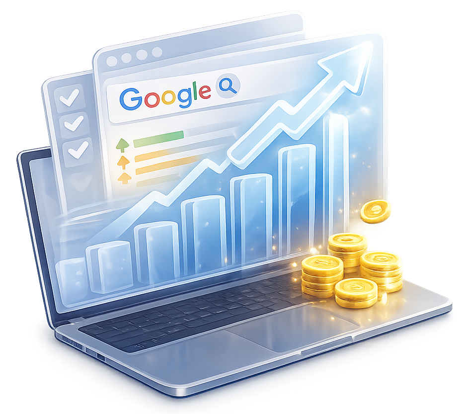 SEO Services Croydon team analyzing Google search growth on a laptop